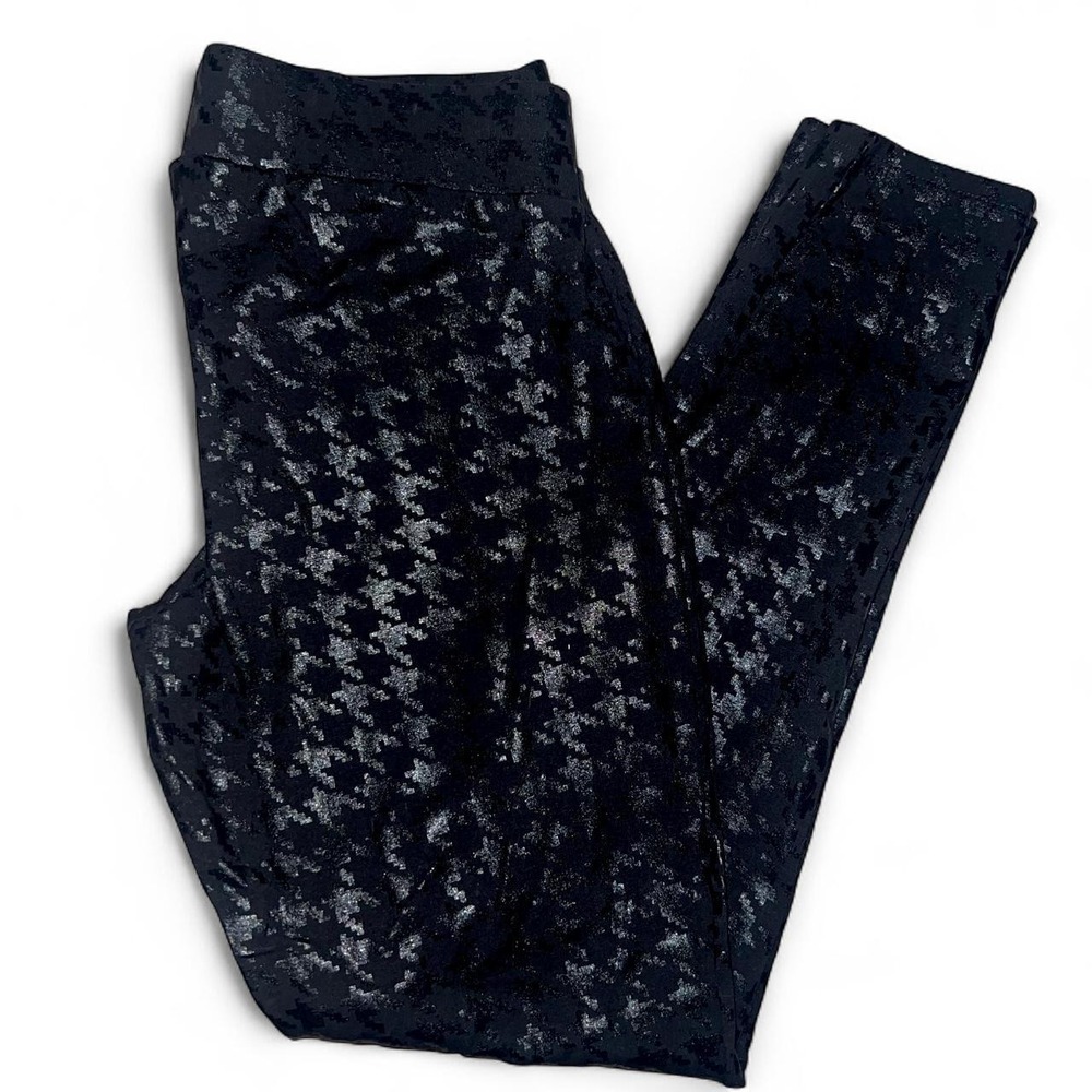 Torrid Size 00 M/L Black Metallic Houndstooth Pattern Full Length Leggings
